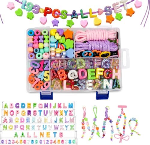 pwlsmomo Large Bubble Letter Beads Keychain Making Kit, 193 PCS Acrylic Bead Set with 2 A-Z Sets, 8 Extra Letters, Number Beads and Large Hole Accents for Bag and Phone Charms（Pastel & Bright） by pwlsmomo