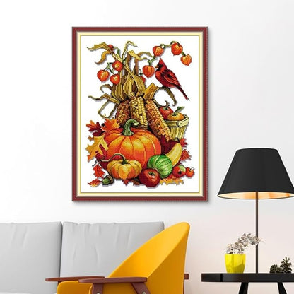 Qeerysew Cross Stitch Kits Stamped Full Range of Embroidery Starter Kits for Beginners DIY- Printed Kits Abundant Harvest of All Grains(Printed) 11CT18.5x23.6inches