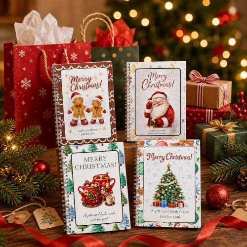 4PCS Christmas Gift Card Book, 5x7 Holiday Gift Booklet, DIY Spiral-Bound Merry Christmas College Survival Kit, 10-Page Surprise Greeting Card Book for Cards Cash, Students Graduation Gift (E#) by Unknown