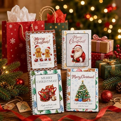 4PCS Christmas Gift Card Book, 5x7 Holiday Gift Booklet, DIY Spiral-Bound Merry Christmas College Survival Kit, 10-Page Surprise Greeting Card Book for Cards Cash, Students Graduation Gift (E#) by Unknown