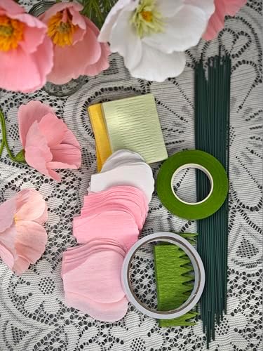 Mybbshower Crepe Paper Flower DIY Making Kit, Icelandic Poppy, Assorted Colors Blush Pink Cream 24 Count - Image 2