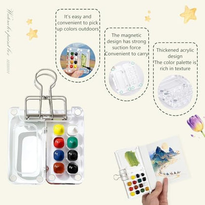 Portable Mini Watercolor Paint Set - All-in-One Travel Kit with Paints, Brushes, Palette, Bag, and Water Container - Perfect for Artists and Beginners-8 Grids - Image 5