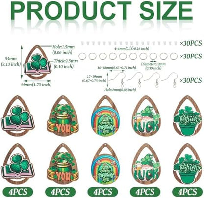 EEE ELECRELIVE 20Pcs St. Patrick's Day Earring Charms Wooden Dangle Earrings Green Leaf Wood Earrings Teardrop Wood Pendants Shamrock Charms with Earring Hooks for Women Jewelry - Image 5