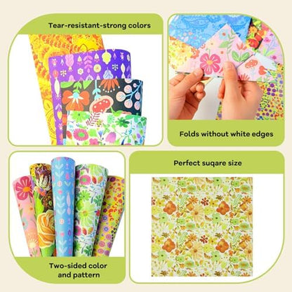 JoyCat Floral Botanical Patterned Origami Paper, 50 Sheets, 6x6 Inch - Image 7
