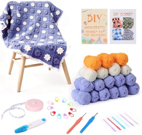 HUYEIOBGD Crochet Daisy Blanket Weaving Set Suitable for Beginners, Basic Crochet Learning kit with Tools and Video tutorials by Unknown