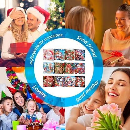 Diamond Art Painting Christmas Cards, 12 Pack DIY 5D Diamond Greeting Cards Kits for Adults Diamond Xmas Greeting Cards with Envelopes Gem Christmas Gift for Families, Friends, Partners - Image 6