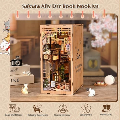 DIY Book Nook Kit with LED Lights | 3D Puzzles for Adults & Teens, Miniatures and Model Building Kits for Bookshelf Decor, Relaxing & Creative Gift for Craft Lovers | Sakura Alley - Image 2