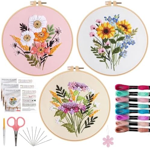 Offizon 3 Sets Embroidery Kit for Beginners Adult DIY Cross Stitches by OFFIZON