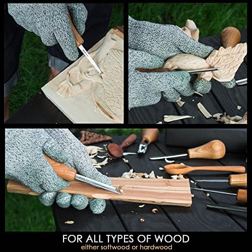 BeaverCraft Wood Carving Gouges Kit SC05 - Wood Carving Chisels Set with Palm Gouge & Flat Straight Chisel, Rounded Short Bent, V-chisels - Whittling Knives, Tools for Beginners and Profi Carvers - Image 6