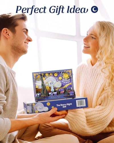 3D Wooden Puzzles for Adults Van Gogh Starry Night DIY Model Building Kits with LED Light - Home Decor, Wall Art & Unique Creative Gifts for Art Lovers/Men/Women - Image 6
