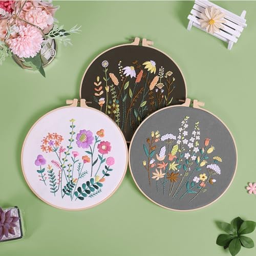 GLTAYLMY 3 Pack Embroidery Starter Kit for Beginners Stamped Cross Stitch Kits with Cute Flowers and Plants Patterns with 1 Embroidery Hoop and Color Threads for Adults - Image 5