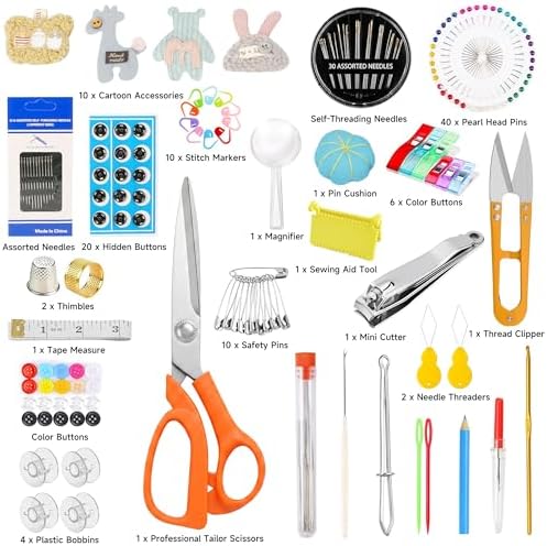 301pcs Sewing Project Kit with Thread, Scissors, Needles, Pins, Measuring Tape, and Accessories in Zippered Case (301PCS Sewing Kit) - Image 2