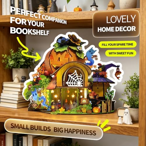 Insgen DIY Miniature Dollhouse Kit, Pumpkin Booknook Model Set with Lights - Image 5
