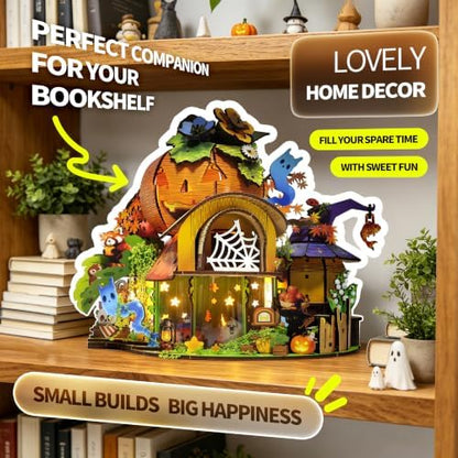 Insgen DIY Miniature Dollhouse Kit, Pumpkin Booknook Model Set with Lights - Image 5