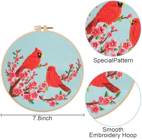 Nuberlic 3 Pack Embroidery Kit for Beginners with Cardinal & Blue Bird - Image 3
