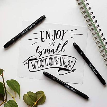 Craft 'n' Beyond Calligraphy Brush Pens Pack of 3 Small, Medium and Large Markers for Hand Lettering, Art Drawing, Sketching, Scrapbooking, Writing, Journaling - Beginner Kit with Fadeproof Black Ink - Image 3