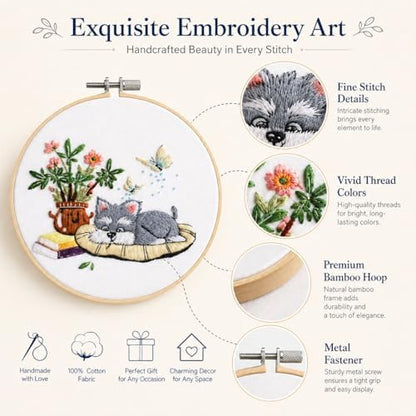 Thinas Embroidery Kit for Beginners Adults, 3 Pack Stamped Dog Embroidery Starter Set with Patterns & Video Tutorial, DIY Sewing Craft Supplies for Dog Lovers, Home Decor Gift Idea - Image 4