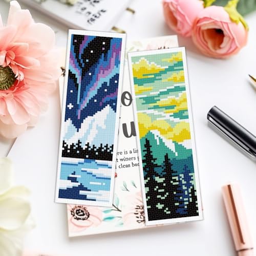 ACRNIGHEET 6PCS Cross Stitch Bookmark Kits for Beginners Stamped Pattern - Image 6
