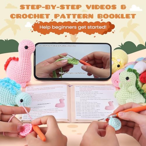 Crochetta Crochet Kit for Beginners, 4 PC Dinosaur Family (40%+ Yarn) - Image 4