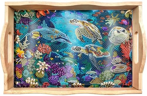 DOTSOPS Sea World Diamond Art Wooden Tray with Handle for Adults by DOTSOPS