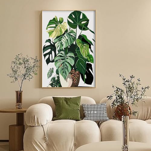 Framed Paint by Numbers Kit for Adults Beginners – Tropical Green Plants - Image 2