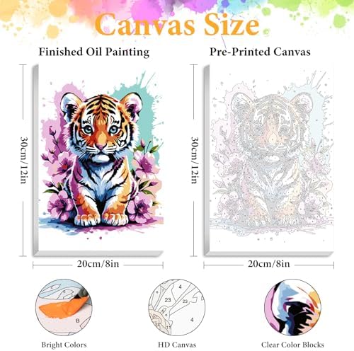 Framed Paint by Numbers Kit for Adults, Tiger & Flower Decor 8x12 Inch - Image 2