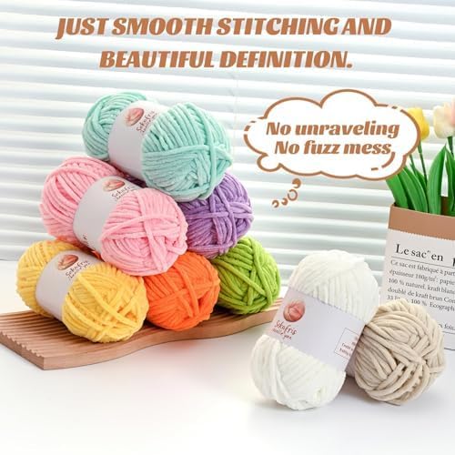 Chenille Blanket Yarn for Crocheting Size 5 Bulky Yarn Azure - Image 3