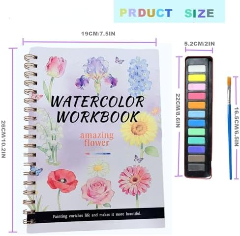 Flower Watercolour Workbook Kit for Beginners, 10.5"x7.5" Oversized Art Set with 12Paints, 14 Pre-Outlined Floral Designs & Step-by-Step Guide for Adults & Teens - Image 2