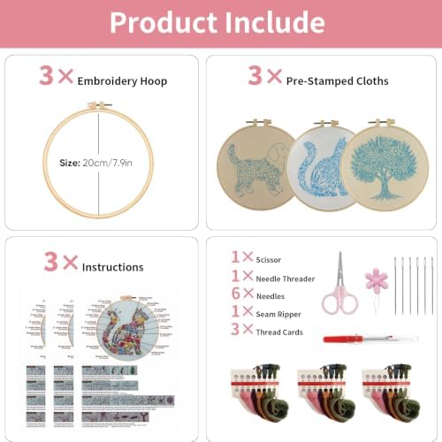 3 Packs Embroidery Kit for Adults, Embroidery for Beginners (Animal-1) - Image 5