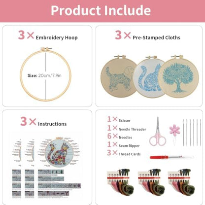 3 Packs Embroidery Kit for Adults, Embroidery for Beginners (Animal-1) - Image 5