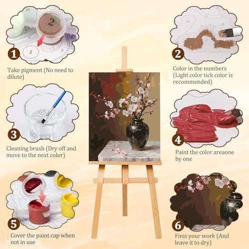 AIRDEA Flowers Paint by Numbers for Adults,Cherry Blossoms Painting by Number Kits on Canvas,Frameless,16x20in DIY Acrylic Painting for Beginner,Home Wall Decor,Vase on Table - Image 4