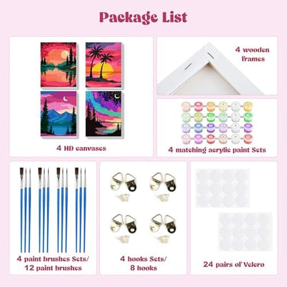 MXJSUA 4 Pack Moonlight Mountain Lake Framed Paint by Numbers Kit with Canvas for Adults Beginner, DIY Acrylic Oil Painting Kits with Brushes for Home Wall Decor Gift (8x10 inch) - Image 3