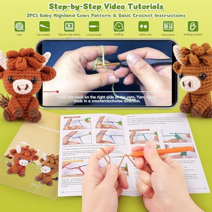 2PCS Highland Cow Crochet Kit for Beginners Crochet Starter Kit for Adults - Image 4
