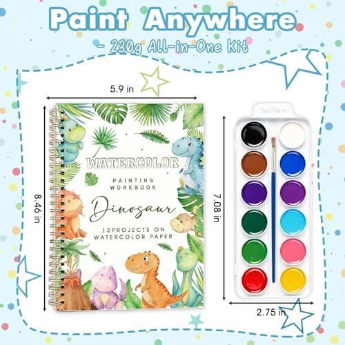 Dinosaur Pattern Watercolor Workbook,Water Coloring Book with Animal Designs on Premium Paper,12 Beginner Friendly Sketched Illustrations,Perfect for Gifting to Spark Creativity & Joy for Adults - Image 2