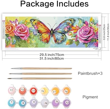 VAIIEYO Paint by Numbers Kit for Adults Butterfly, Rose Paint by Numbers, Large Size Painting Kit Canvas Drawing Paintwork for Beginner Arts Craft for Home Wall Decor 12x31 inch(Without Frame) - Image 4