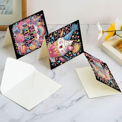antor 6 Pcs 5D Diamond Painting Greeting Card Kits, Laser Effect Diamond Art Birthday Cards Special Shaped Diamond Art Postcards Crafts for Birthday Holiday (30x15cm) - Image 4
