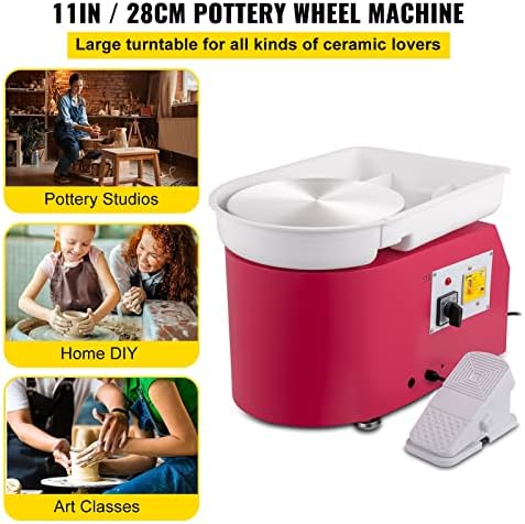 VEVOR Pottery Wheel, 28cm Forming Machine with Detachable Basin Foot Pedal Control, 350W Art Craft DIY Clay Tool for Art Craft Work and Home DIY Pink - Image 2