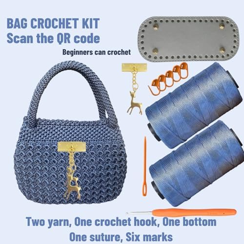 SHENJILL Phoenix Tail Bag Crochet Kit for Beginners Hand Bag Crochet Kit with Step-by-Step Videos and Written Instruction Crocheting Kits for Adults Easy Starter Yarn for Crocheting (Jeans Blue) - Image 2