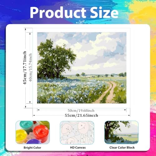 xcemhil Landscape Paint by Numbers Kit for Adults Beginner, Field Scenery Paint by Numbers for Adult, Acrylic Paint by Number Kits Suitable for Home Wall Art Decor Gifts 16x20 Inch - Image 3