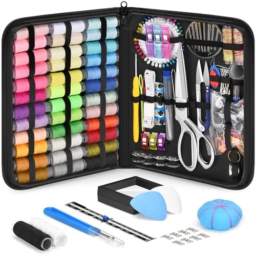 Baryfokwo Sewing Kit for Adults with Ultra Sharp Fabric Scissors, 242 Pcs Newly Upgraded Portable Travel Sewing Kit Professional Hand Needle and Thread Kit for Beginners Home Travel by Unknown