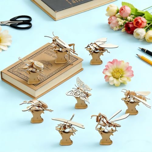 WADORN Hands Craft DIY 3D Wooden Puzzle, 8 Styles Insect Animal Models Model Puzzle Kits Natural Wood Building Kits Wooden Crafts for Adults Birthday Party Favor Gifts Home Office Desk Decor - Image 4
