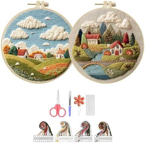 Hzkokon 2 Pack Embroidery Kit for Beginners Adults Cross Stitch Kits Hand Embroidery Kit Includes Stamped Flower Pattern, Hoop, Color Threads,Tools & Follow Instruction (Field) by Unknown