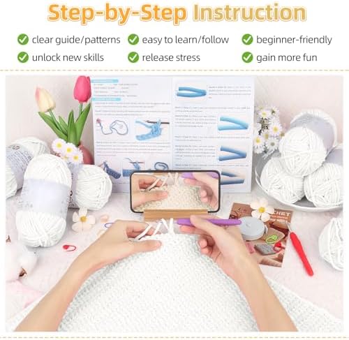 Aeelike Crochet Blanket Kit for Beginners, Easy Soft Crochet Kit, White - Image 4