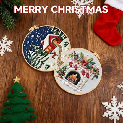 BBLYBD Christmas Embroidery Kit, 4 Set Embroidery DIY Starter Kit, Cross Stitch Kits with Pre-Printed Embroidery Fabric, Hoops, Step-by-Step Instructions, Color Threads & Needles (Christmas-4 Set) - Image 3