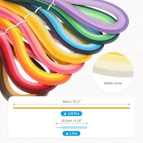 MECCANIXITY Paper Quilling Kit, 21.3 Inch 5mm Paper Quilling Strips with Blue Pen for Beginners DIY Hand Crafts Teaching Tools Flower Decoration(Light Yellow, Pack of 120) - Image 2