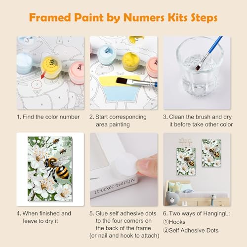 MOGTAA Paint by Numbers Kit for Adults with Frame, Bees Paint by Number Canvas, Flowers Landscape Paint by Numbers with Easel, DIY Animal Oil Painting Kit for Home Wall Decor 8 x 12 Inch - Image 6