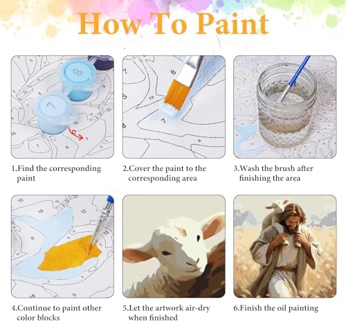 Okarina Paint by Numbers Kit for Adults, Jesus & Lamb Design, 16x20 Inch - Image 4