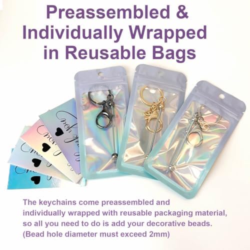 42/84/126 Pcs Beadable Keychain Bars Bulk Blank DIY Beaded Keychain Making Supplies with Bag Thank You Card - Image 3