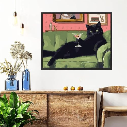Black Cat Paint by Numbers for Adults with Framed Canvas - Wooden Easel - Image 4