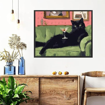 Black Cat Paint by Numbers for Adults with Framed Canvas - Wooden Easel - Image 4